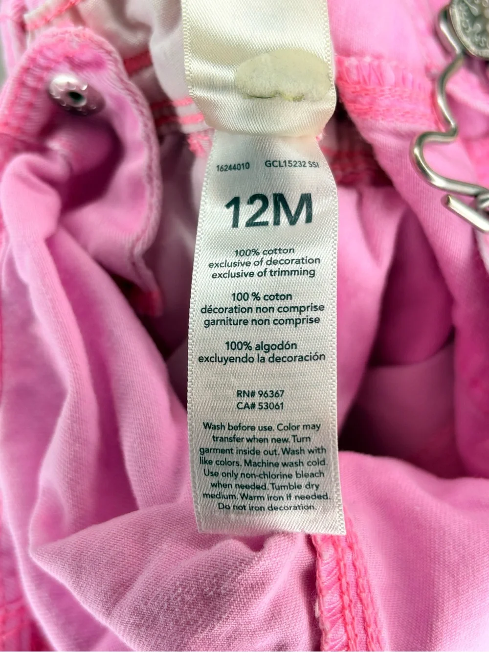 OshKosh B'gosh Pastel Pink Heart Short Summer Denim Overalls 12M